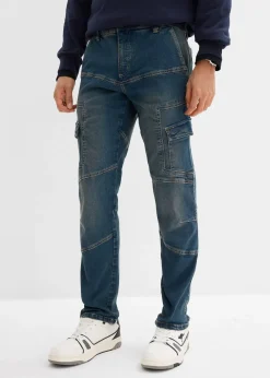 Jean droit extensible, poches cargo, regular