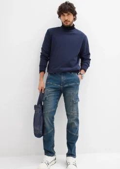 Jean droit extensible, poches cargo, regular