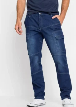 Jean droit extensible, poches cargo, regular