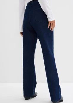 Jean droit loose, taille haute élastiquée avec strass