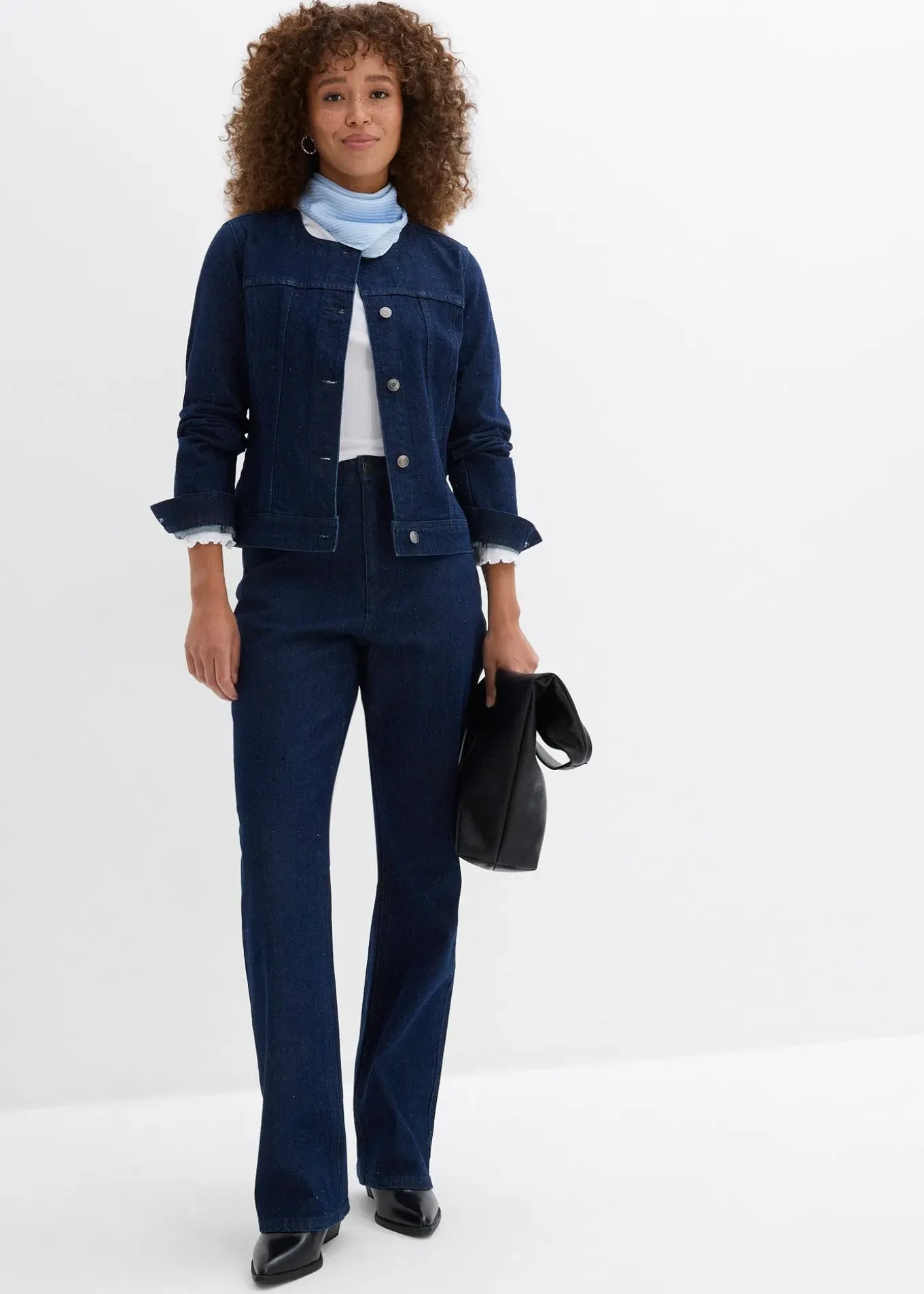 Jean droit loose, taille haute élastiquée avec strass