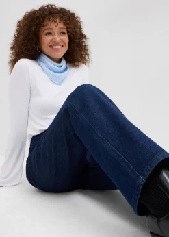 Jean droit loose, taille haute élastiquée avec strass