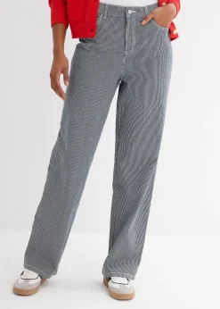 Jean droit loose, taille haute, rayé