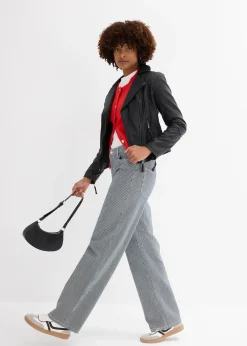 Jean droit loose, taille haute, rayé