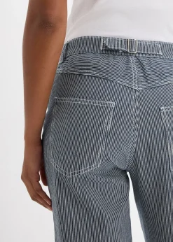 Jean droit loose, taille haute, rayé