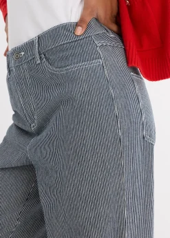 Jean droit loose, taille haute, rayé