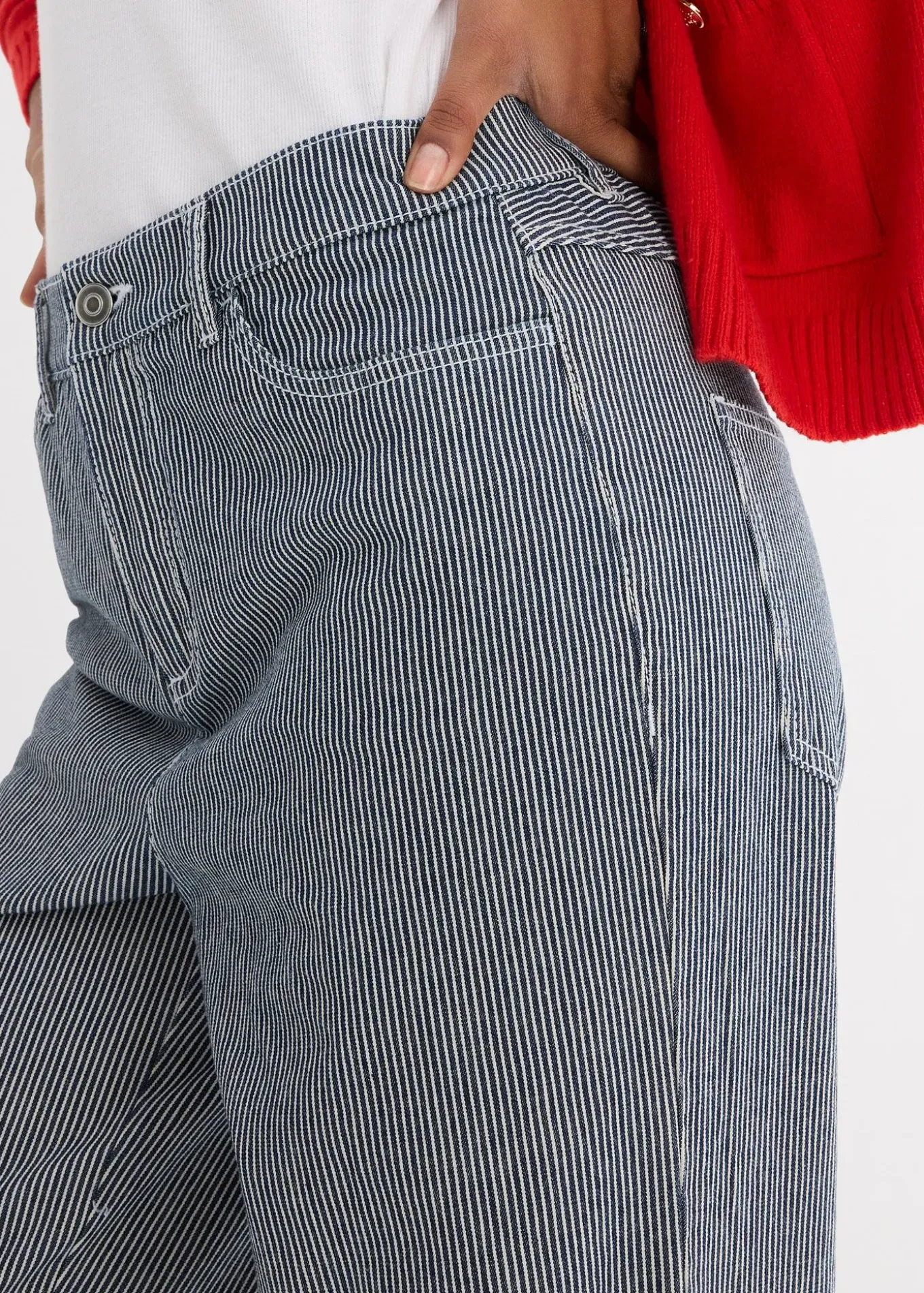 Jean droit loose, taille haute, rayé