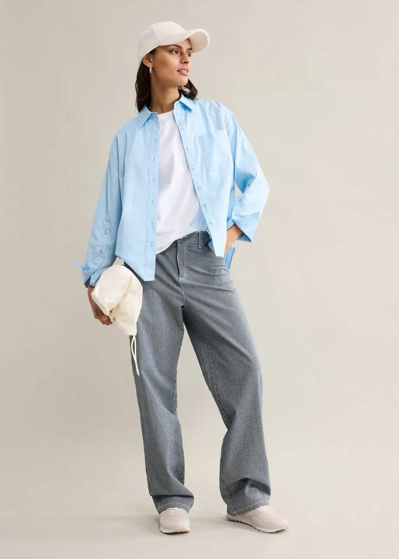 Jean droit loose, taille haute, rayé