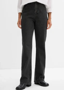 Jean droit loose, taille haute élastiquée avec strass