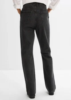 Jean droit loose, taille haute élastiquée avec strass