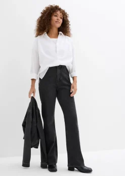 Jean droit loose, taille haute élastiquée avec strass