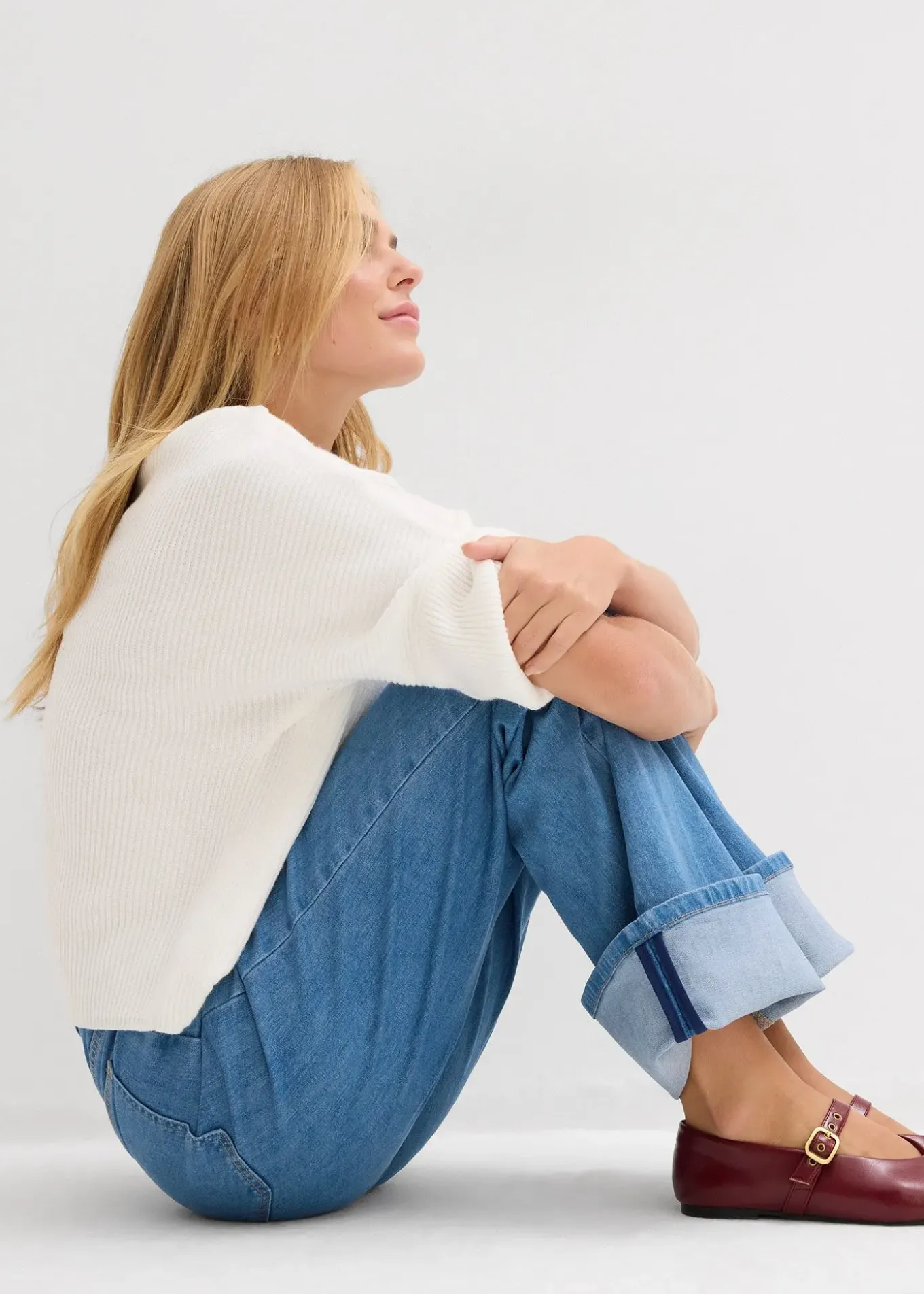 Jean droit loose taille mi-haute, long