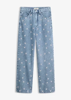 Jean droit, taille haute, coton