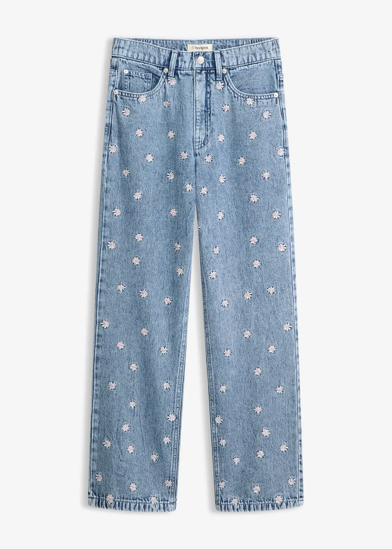 Jean droit, taille haute, coton