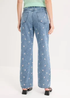 Jean droit, taille haute, coton