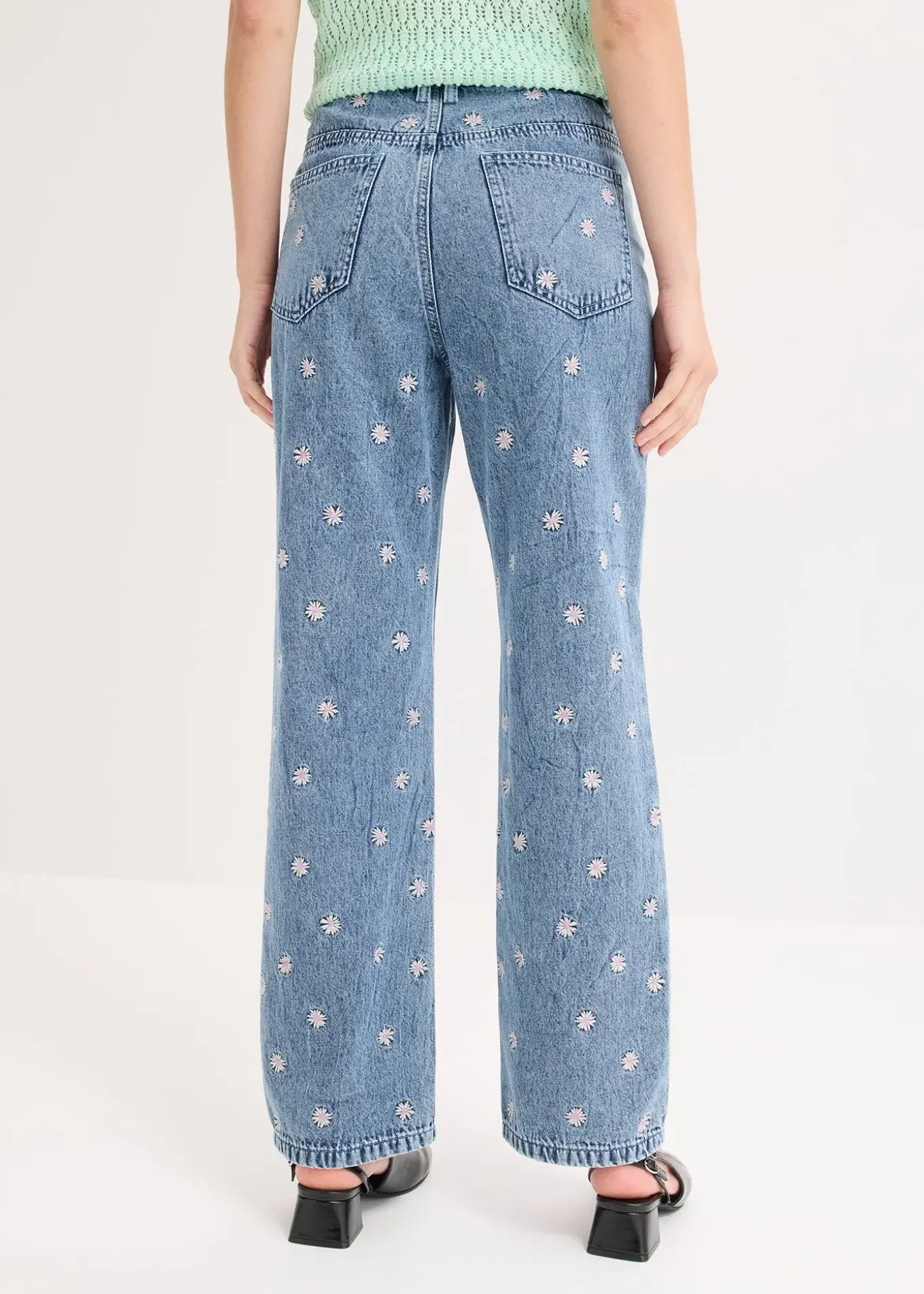 Jean droit, taille haute, coton