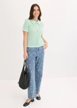 Jean droit, taille haute, coton