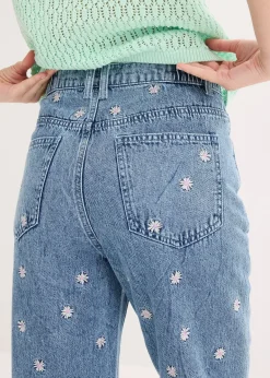 Jean droit, taille haute, coton