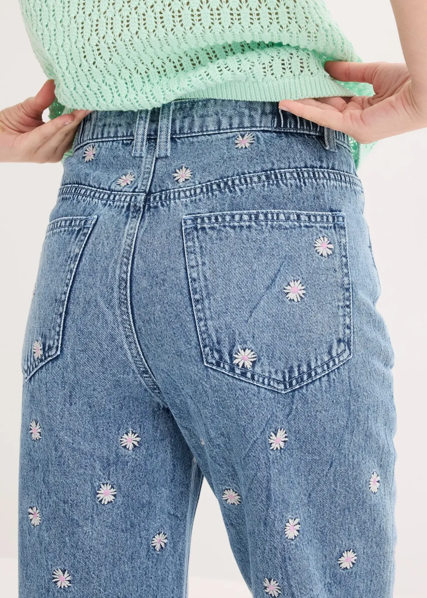 Jean droit, taille haute, coton