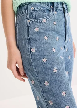 Jean droit, taille haute, coton