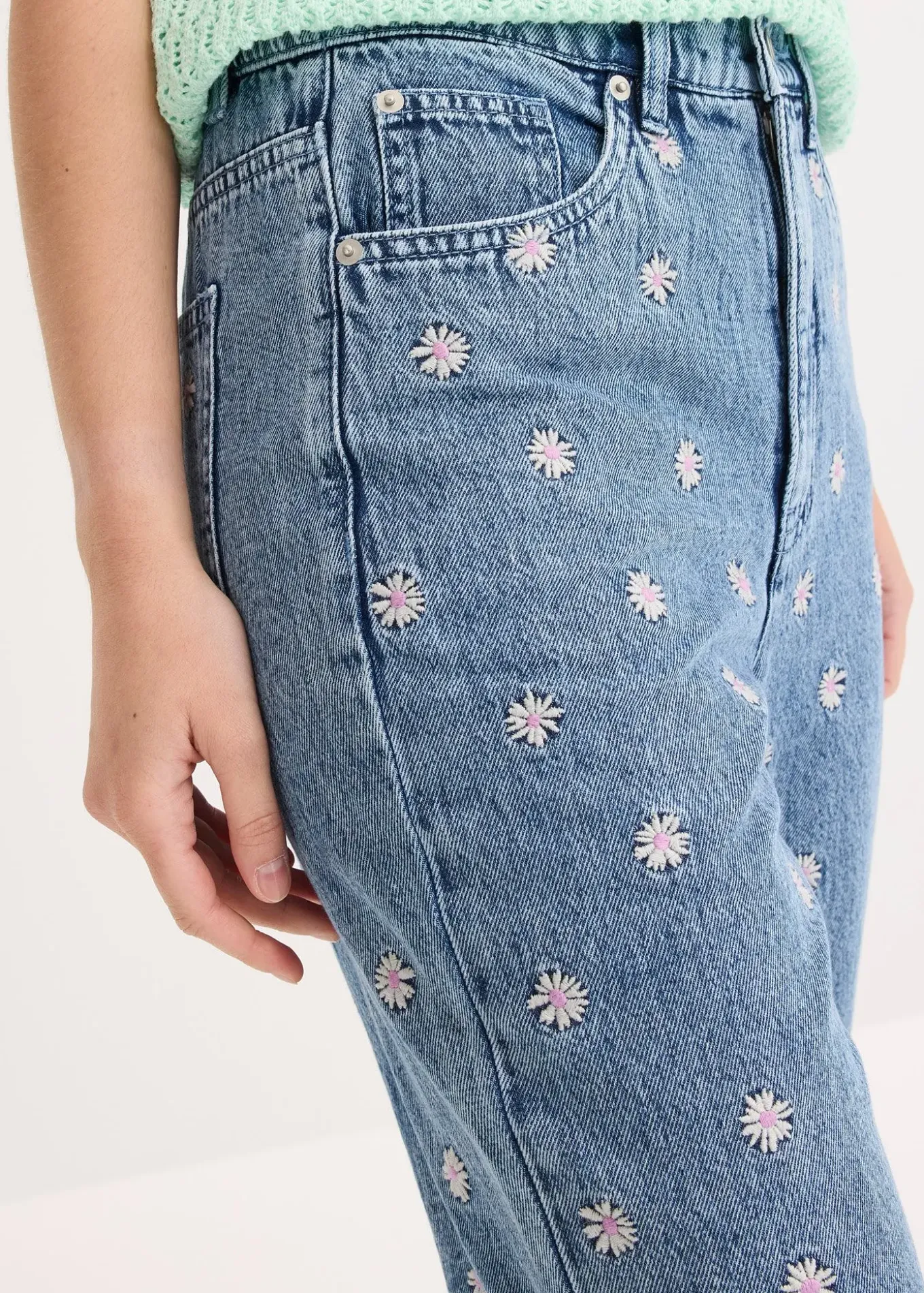 Jean droit, taille haute, coton