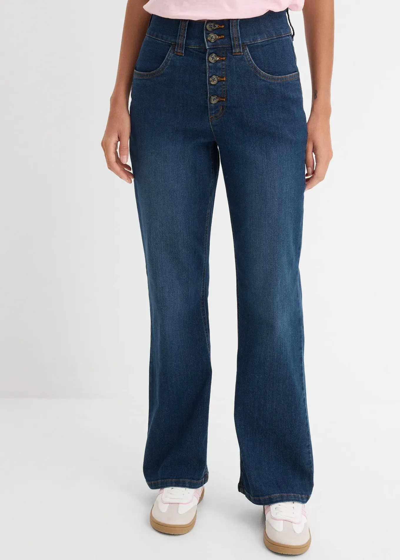 Jean droit taille haute, extensible