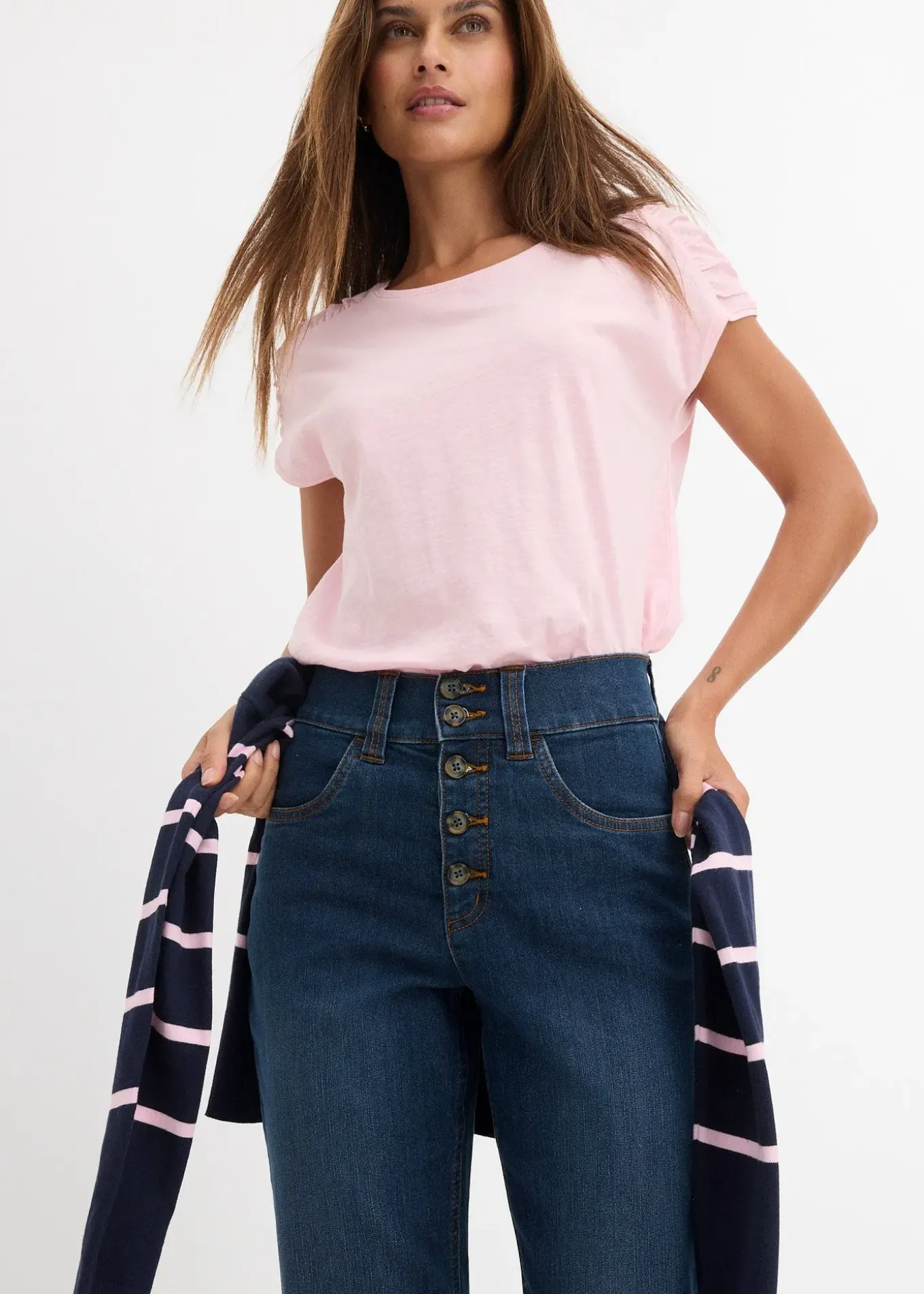 Jean droit taille haute, extensible