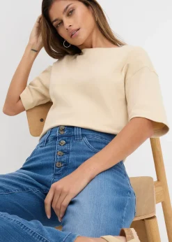 Jean droit taille haute, extensible