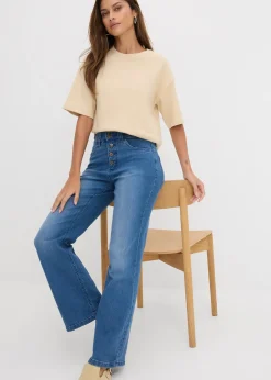 Jean droit taille haute, extensible