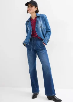 Jean droit taille haute élastiquée, loose