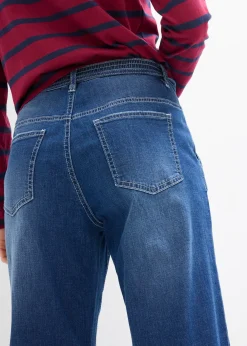 Jean droit taille haute élastiquée, loose