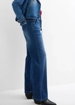 Jean droit taille haute élastiquée, loose