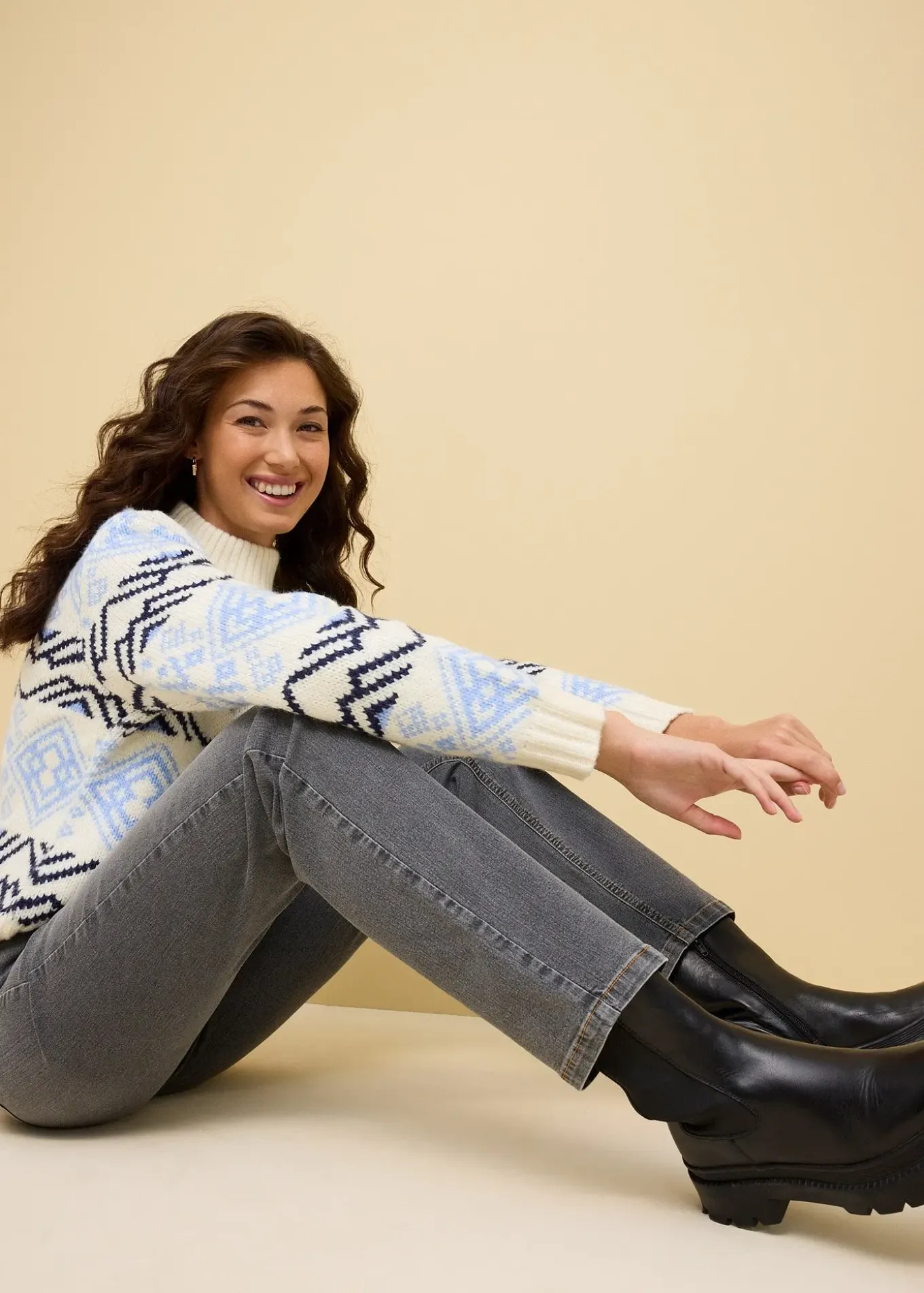 Jean droit taille mi-haute, extensible