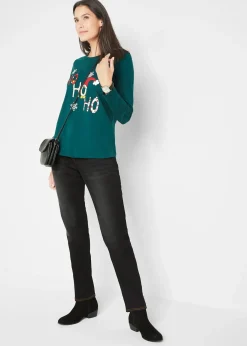 Jean droit taille mi-haute élastiquée, doublure chaude