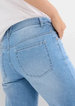 Jean droit taille mi-haute et élastiquée, raccourci