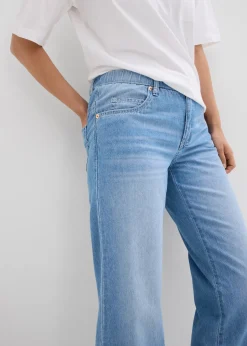 Jean droit taille mi-haute et élastiquée, raccourci