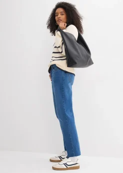 Jean droit, taille mi-haute, cropped