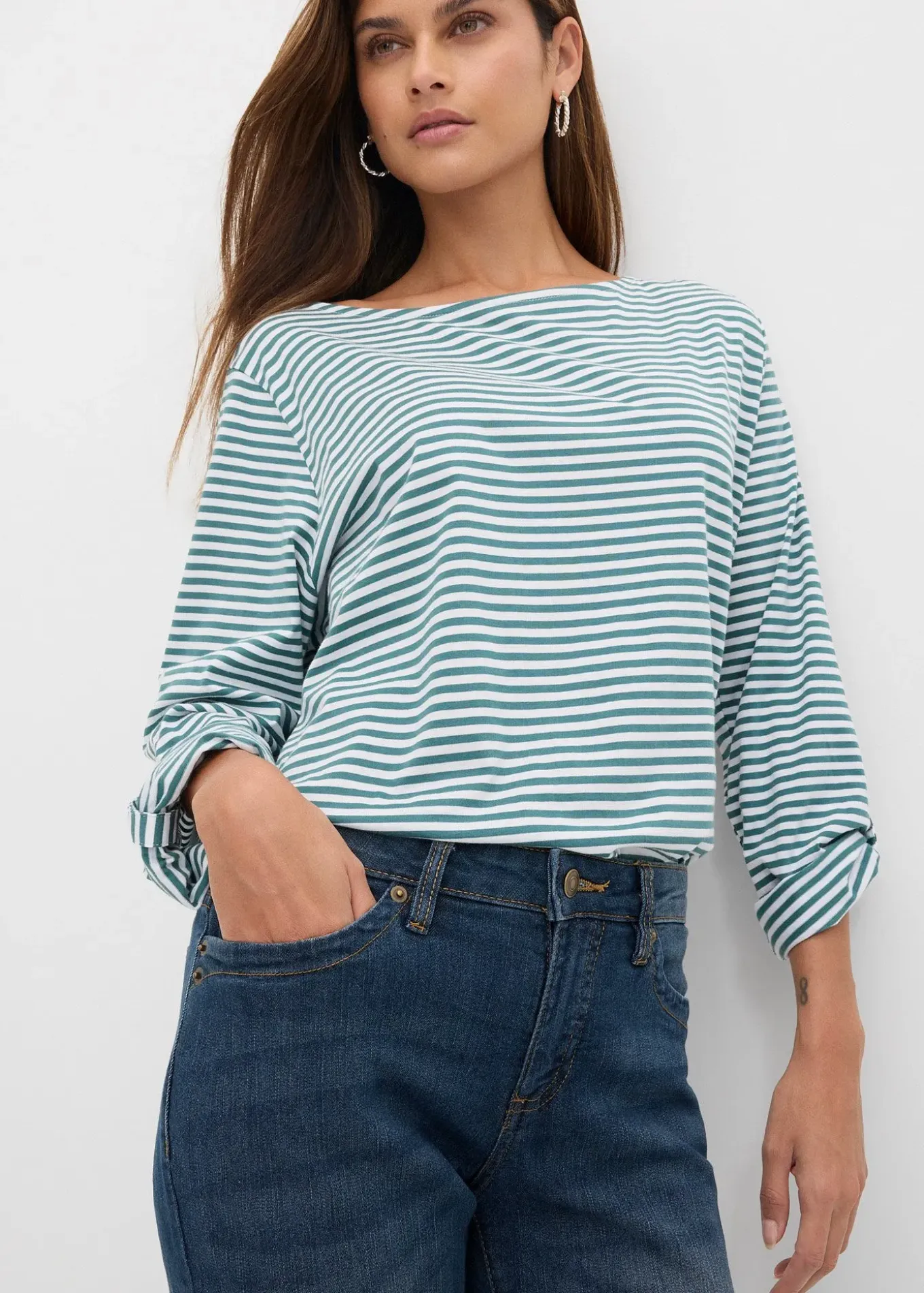 Jean droit taille mi-haute, extensible