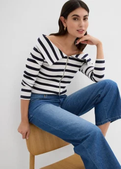 Jean droit taille mi-haute et élastiquée, raccourci