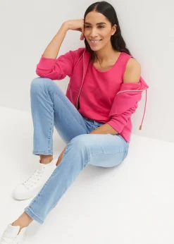 Jean droit taille mi-haute, extensible