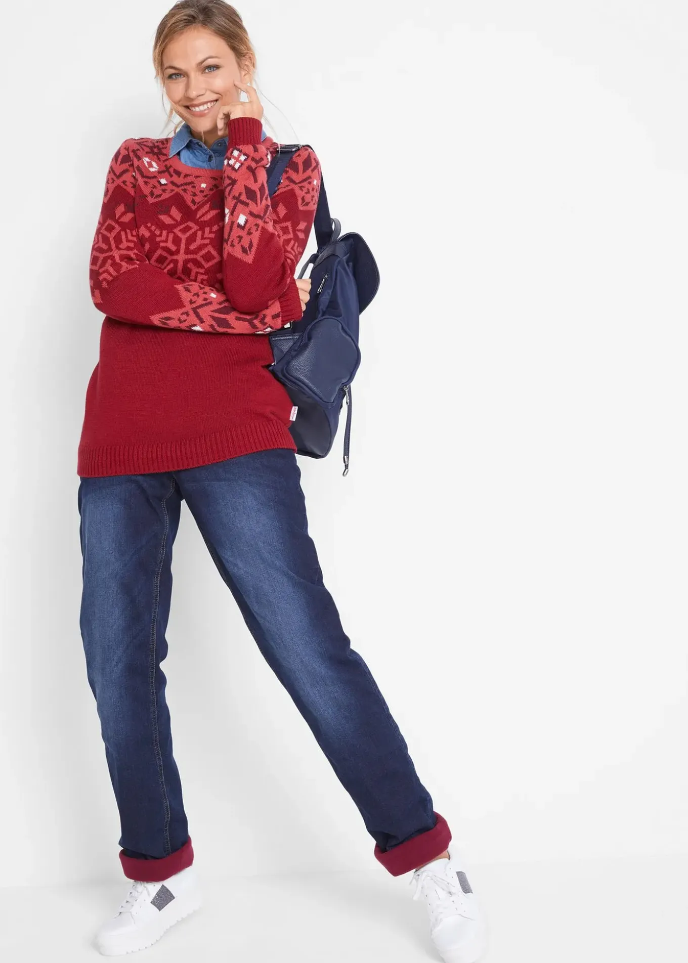 Jean droit taille mi-haute, thermique