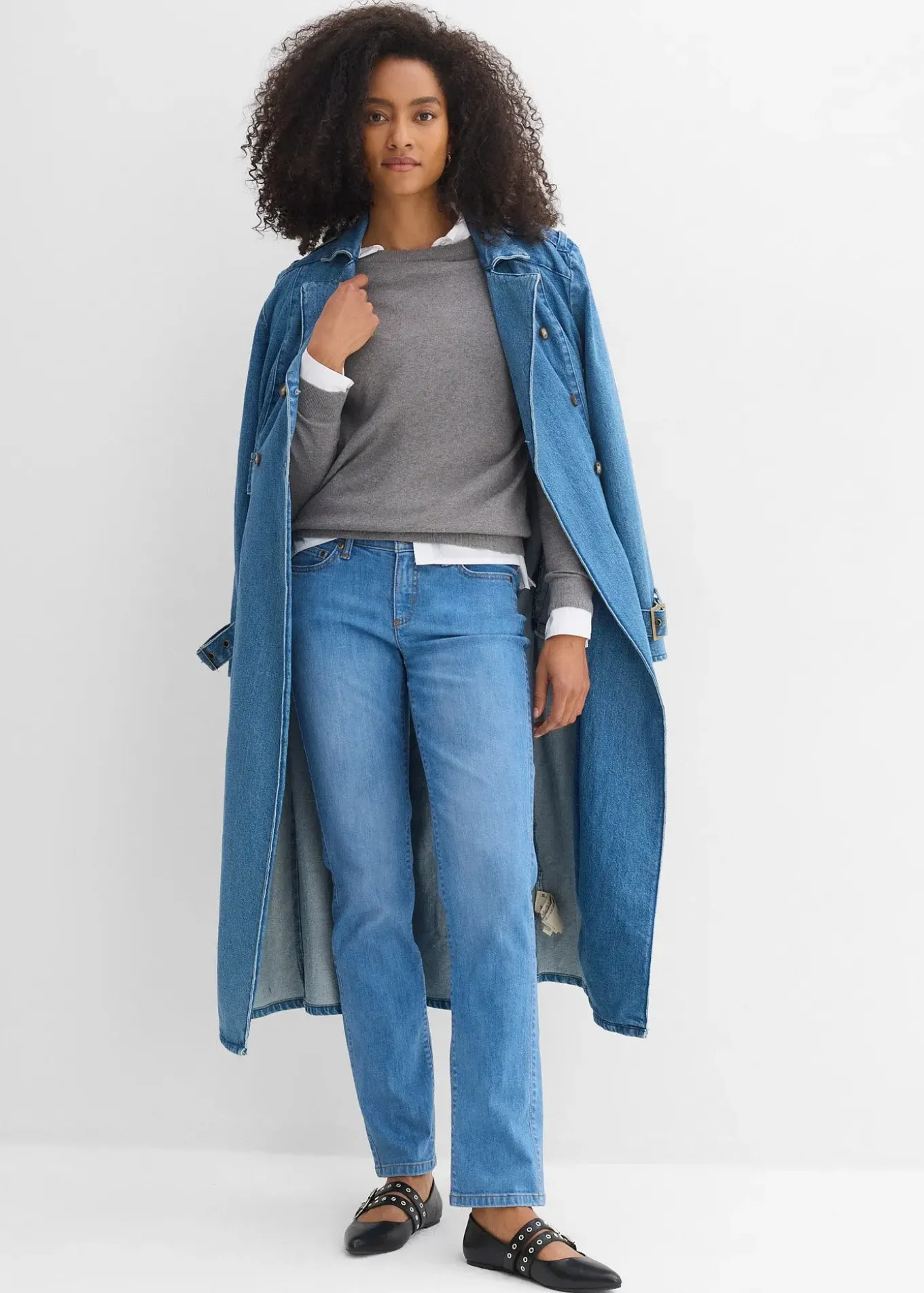 Jean droit taille mi-haute, extensible