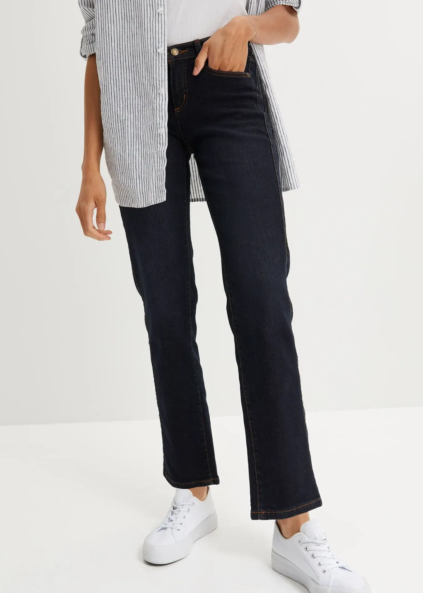 Jean droit taille mi-haute, extensible