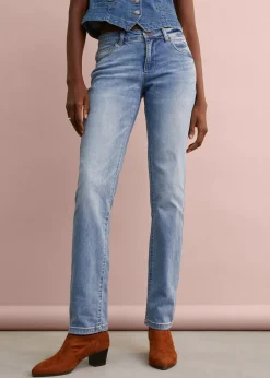 Jean droit taille mi-haute, extensible