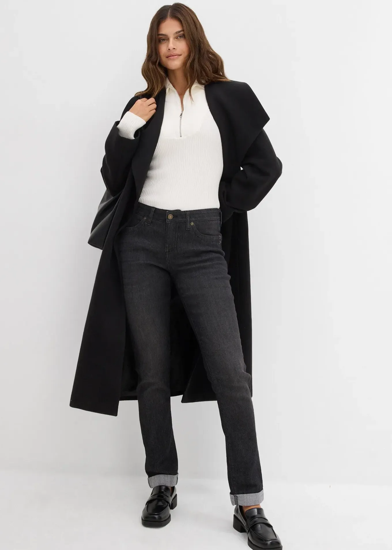 Jean droit taille mi-haute, extensible