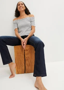 Jean droit taille mi-haute, extensible