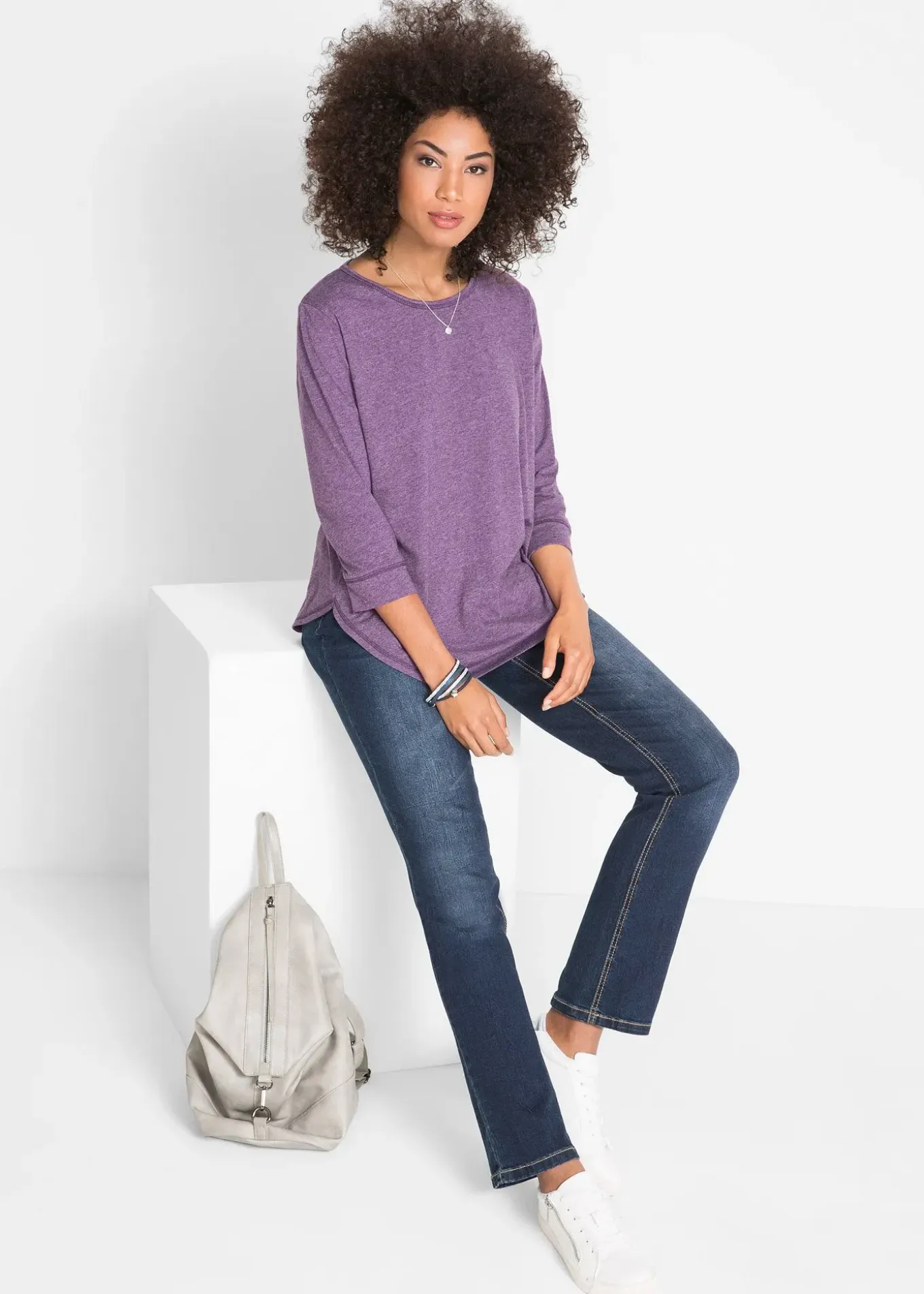 Jean droit taille mi-haute, extensible