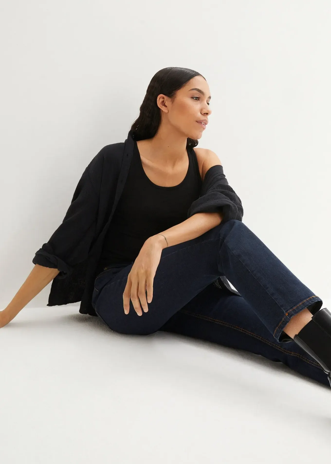 Jean droit taille mi-haute, extensible