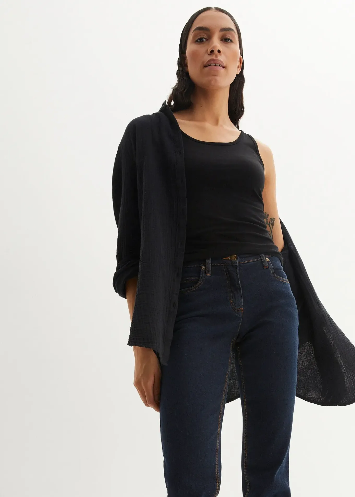 Jean droit taille mi-haute, extensible