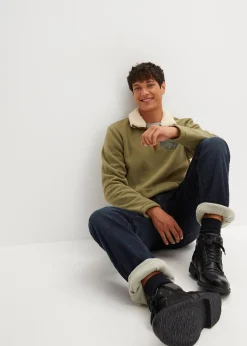 Jean extensible loose, taille élastiquée, doublure chaude, droit